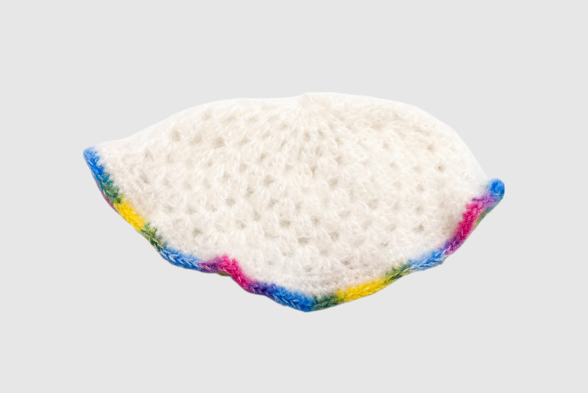Handknitted Woolen Poncho and Cap Set for Kids, White with Multicolor Tassels (1-2 Years)