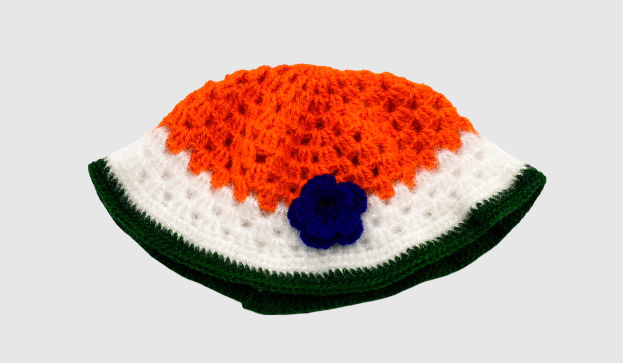 Handknitted Woolen Poncho and Cap Set for Kids, Tricolor Design (1-3 Years)
