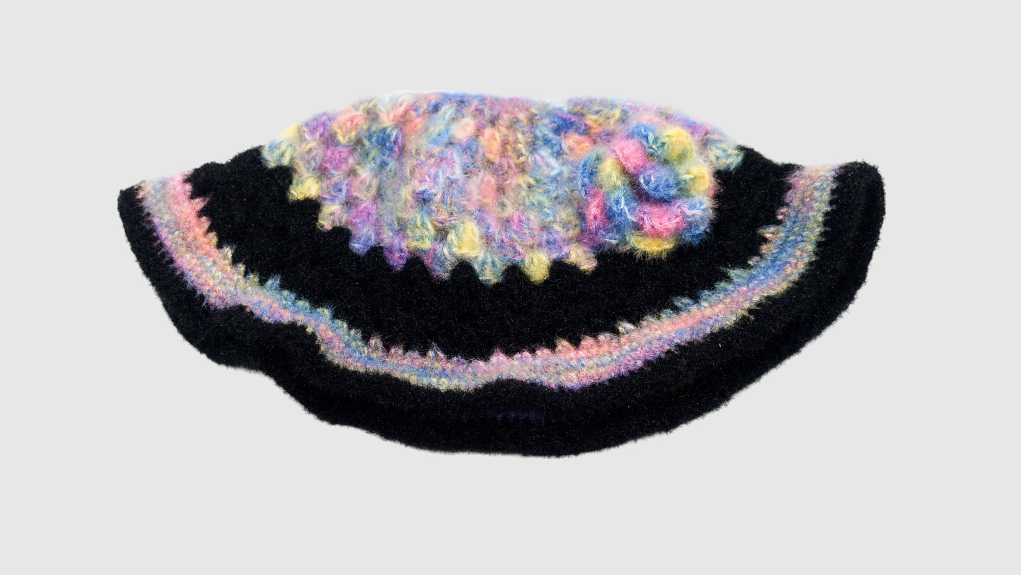 Handknitted Kids Woolen Poncho and Cap Set, Black with Multicolor Pattern (3-5 Years)