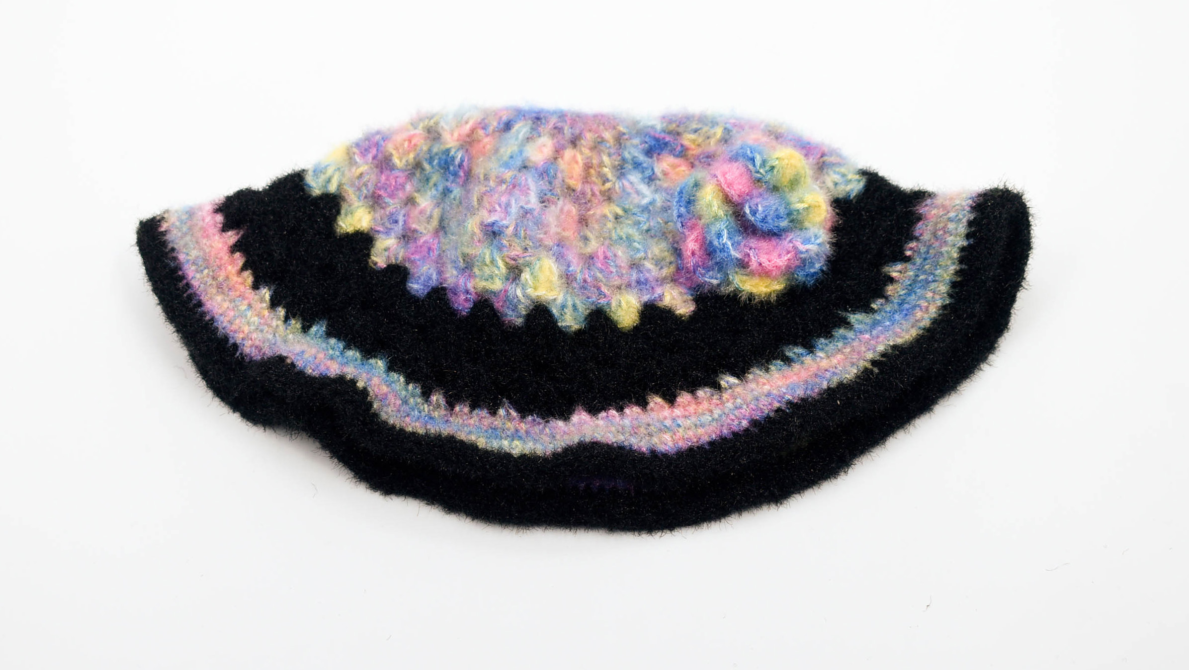 Handknitted Kids Woolen Poncho and Cap Set, Black with Multicolor Pattern (3-5 Years) Handknitted Kids Woolen Poncho and Cap Set, Black with Multicolor Pattern (3-5 Years)