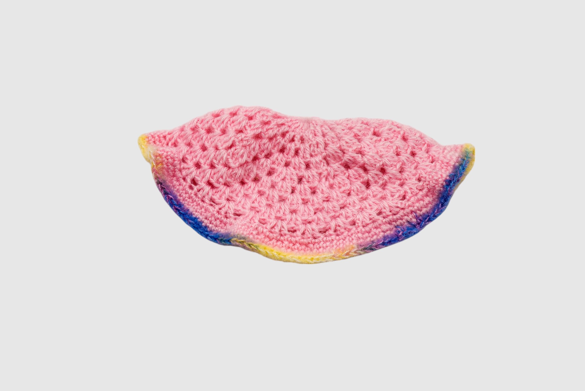 Handknitted Woolen Kids Poncho and Cap Set, Pink with Multicolor Pattern (6 Month - 1 Year)