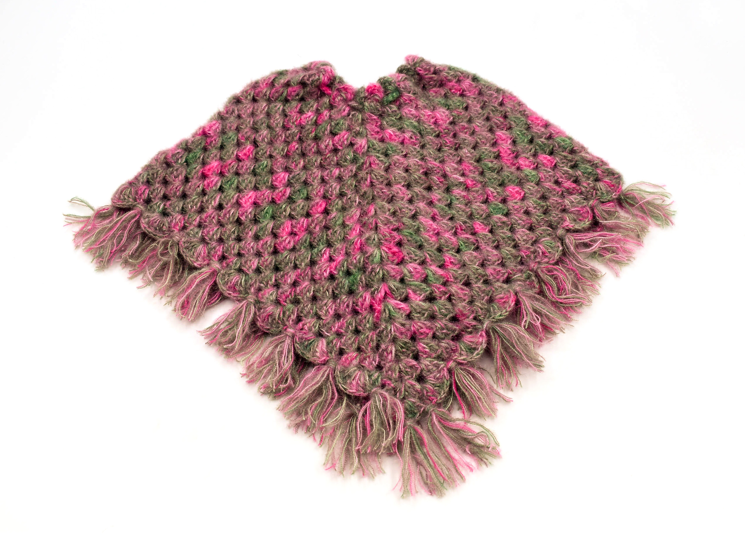 Handknitted Kids Woolen Poncho and Cap Set, Pink and Grey (1-2 Years) Handknitted Kids Woolen Poncho and Cap Set, Pink and Grey (1-2 Years)
