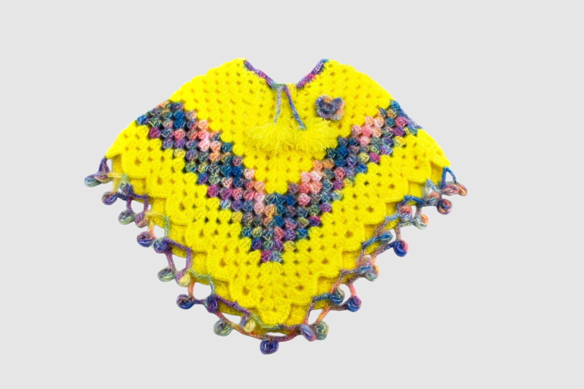 Handknitted Yellow Woolen Poncho and Cap Set for Kids, (6 Months - 1 Year)