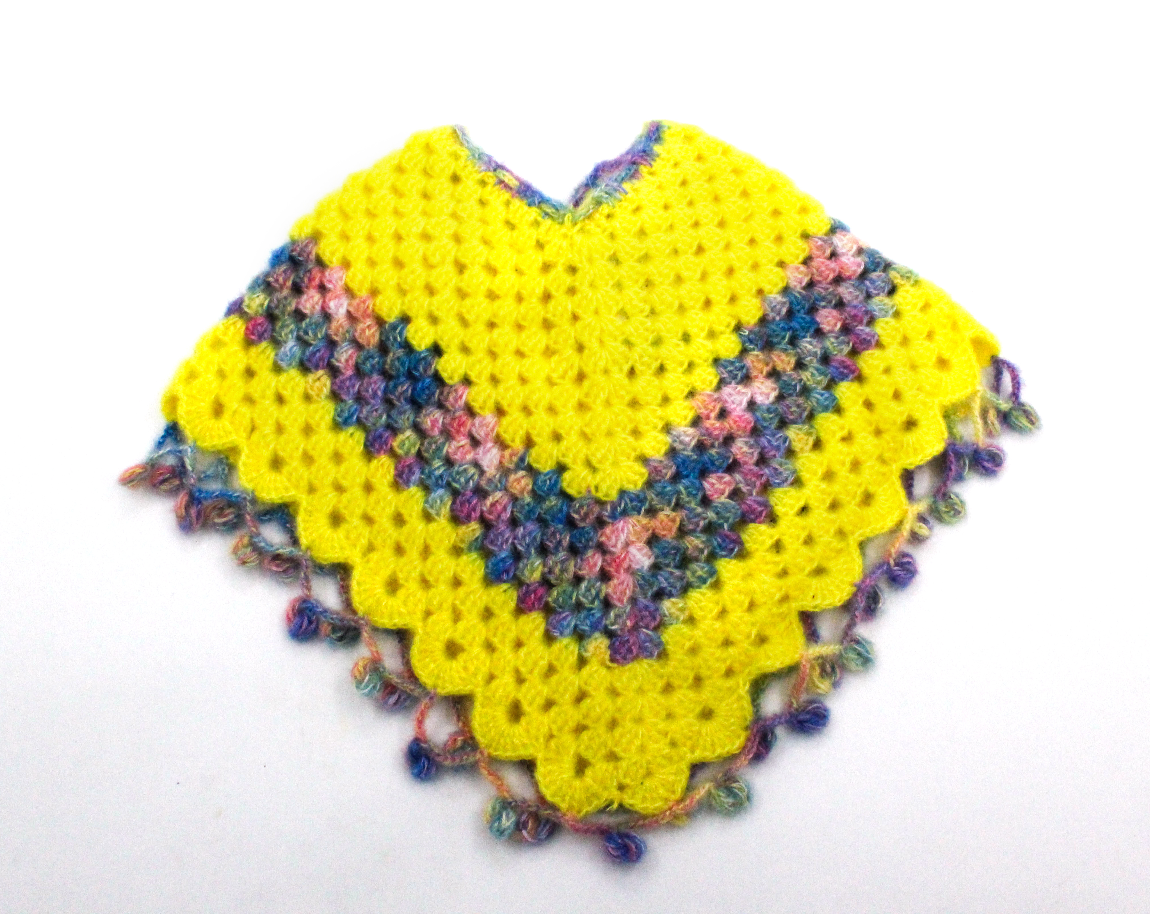Handknitted Yellow Woolen Poncho and Cap Set for Kids, (6 Months - 1 Year) Handknitted Yellow Woolen Poncho and Cap Set for Kids, (6 Months - 1 Year)