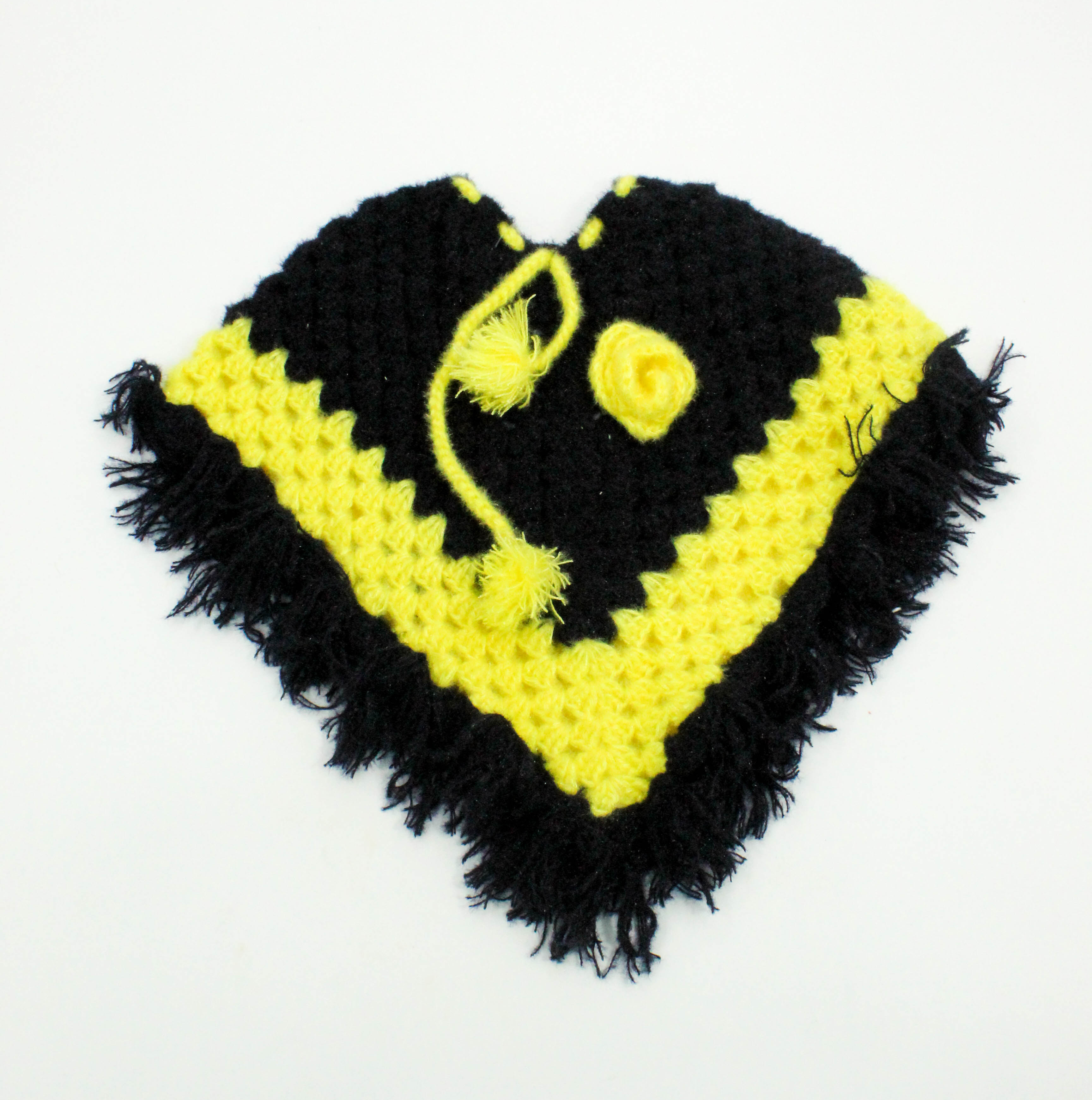 Hand-Knitted Kids Woolen Poncho and Cap Set, Black and Yellow (3 -6 Months) Hand-Knitted Kids Woolen Poncho and Cap Set, Black and Yellow (3 -6 Months)