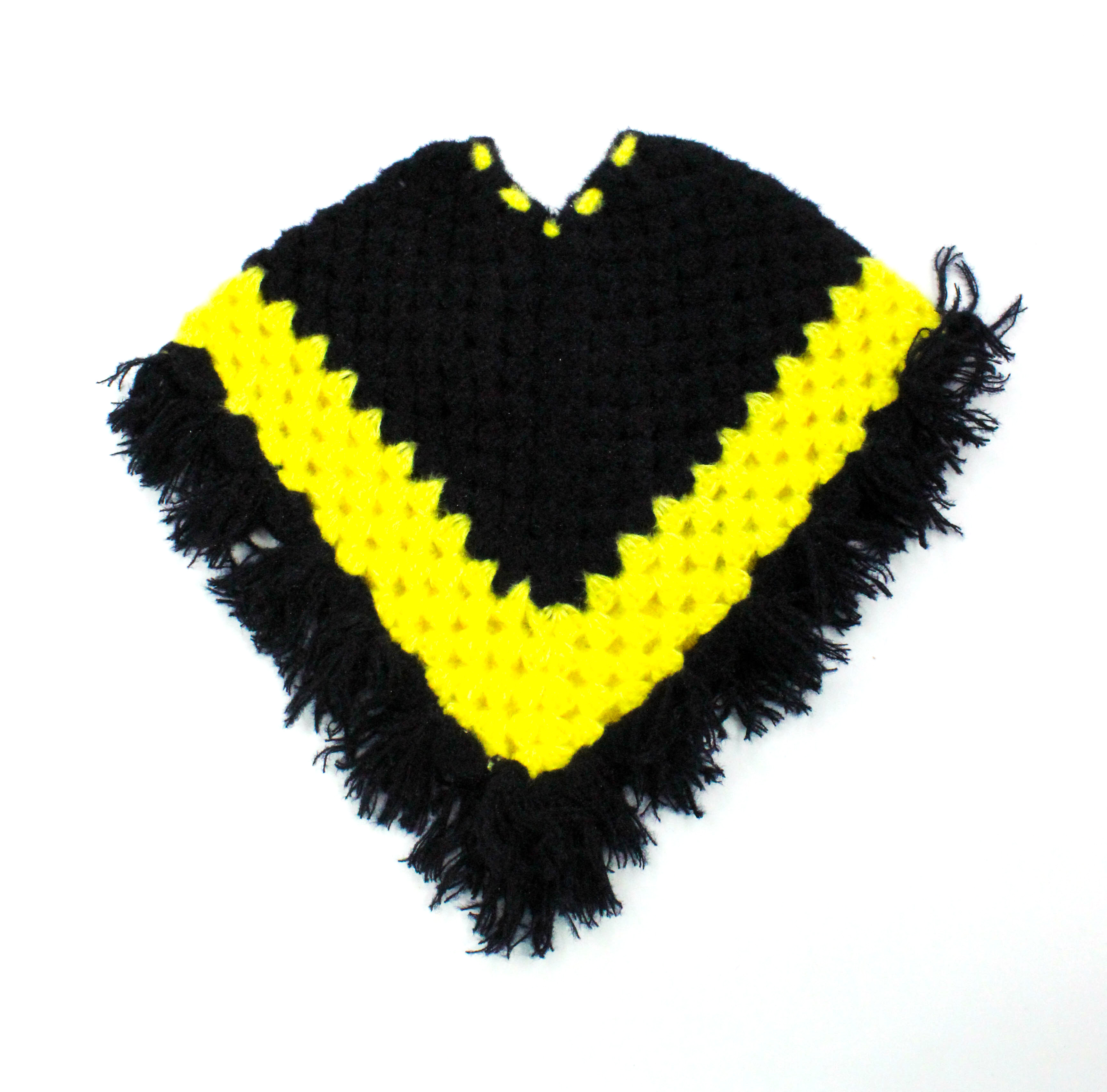 Hand-Knitted Kids Woolen Poncho and Cap Set, Black and Yellow (3 -6 Months) Hand-Knitted Kids Woolen Poncho and Cap Set, Black and Yellow (3 -6 Months)