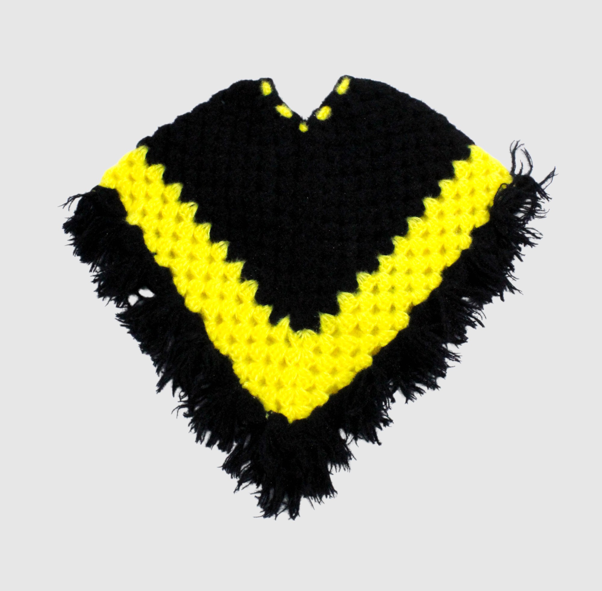 Hand-Knitted Kids Woolen Poncho and Cap Set, Black and Yellow (3 -6 Months)