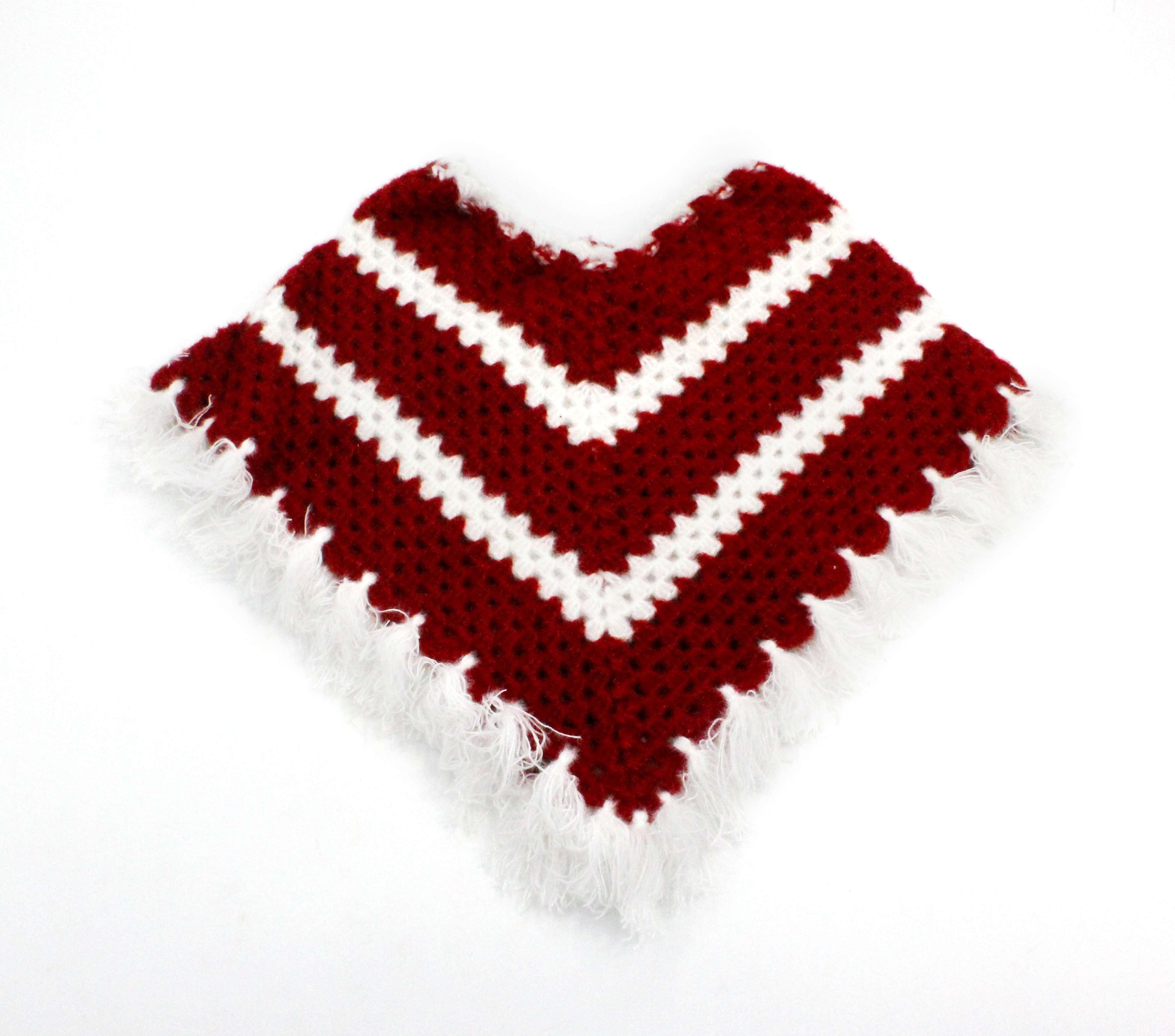 Handknitted Woolen Poncho and Cap Set for Kids, Red and White (6 Months - 1 Year) Handknitted Woolen Poncho and Cap Set for Kids, Red and White (6 Months - 1 Year)
