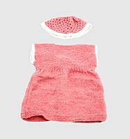 Handknitted Baby Sweater Set with Cap, Pink, 6-12 Months