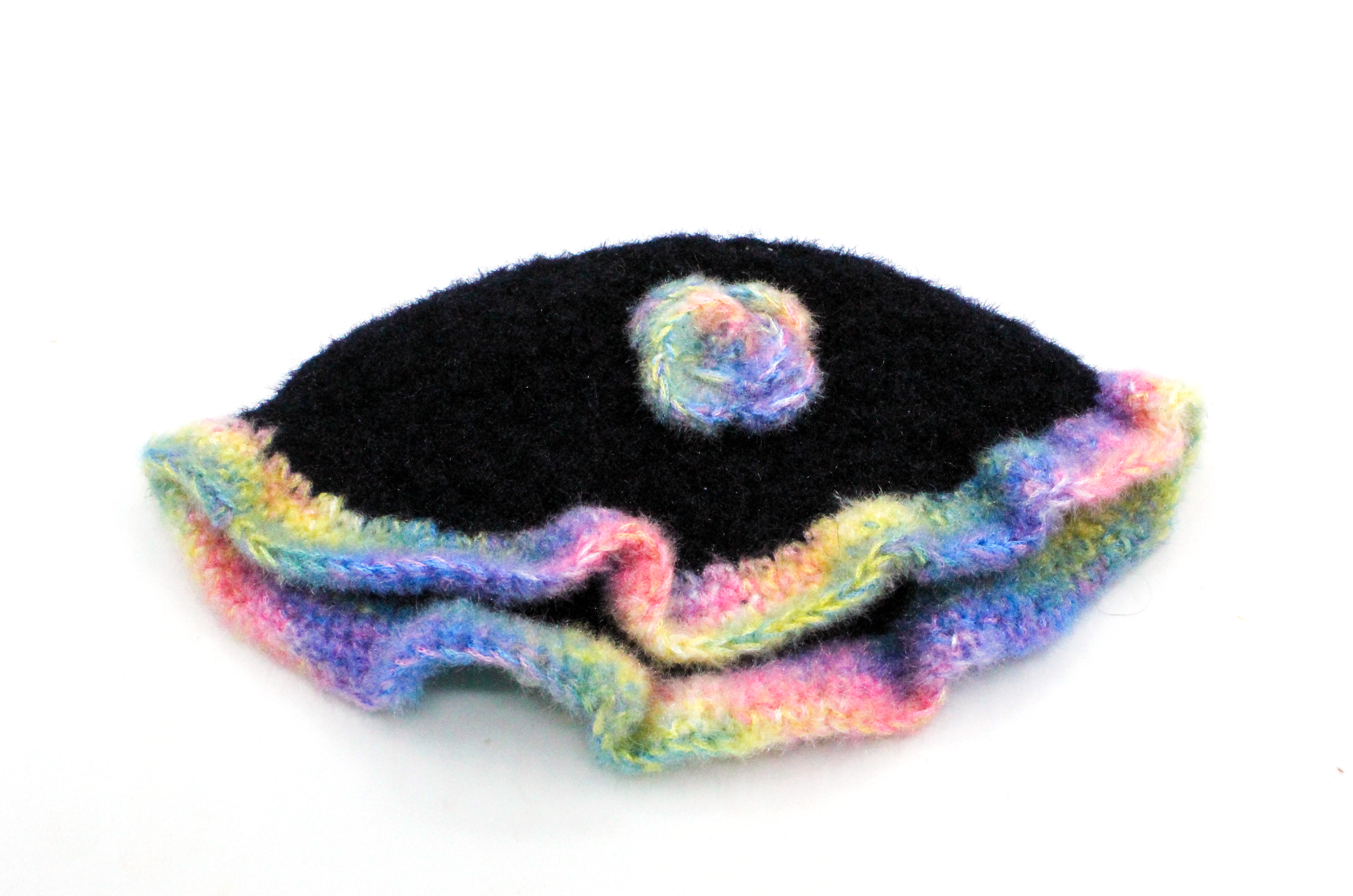 Handknitted Kids Woolen Poncho and Cap Set, Black with Rainbow Trim (6 months - 1 Year) Handknitted Kids Woolen Poncho and Cap Set, Black with Rainbow Trim (6 months - 1 Year)