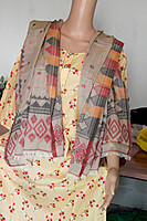 Eelika Women's Cotton Stole with Geometric Print, Peach with Red and Grey Pattern, Traditional Design Eelika Women's Cotton Stole with Geometric Print, Peach with Red and Grey Pattern, Traditional Design