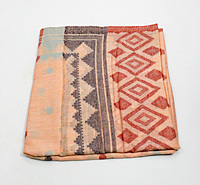 Eelika Women's Cotton Stole with Geometric Pattern, Peach and Grey Eelika Women's Cotton Stole with Geometric Pattern, Peach and Grey