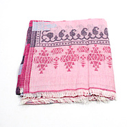 Women's Cotton Stole with Traditional Print Pattern, Pink and Grey, Fringed Design Women's Cotton Stole with Traditional Print Pattern, Pink and Grey, Fringed Design