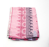 Women's Cotton Stole with Traditional Print Pattern, Pink and Grey, Fringed Design Women's Cotton Stole with Traditional Print Pattern, Pink and Grey, Fringed Design