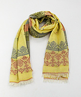 Eelika Elegant Cotton Stole, Yellow with Traditional Geometric Pattern, Fringed Ends Eelika Elegant Cotton Stole, Yellow with Traditional Geometric Pattern, Fringed Ends