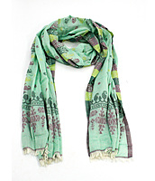 Eelika Cotton Stole for Women, Mint Green with Floral Print, Fringed Design Eelika Cotton Stole for Women, Mint Green with Floral Print, Fringed Design