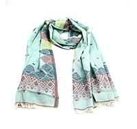 Eelika Cotton Stole for Women, Mint Green with Geometric Pattern, Fringe Border Eelika Cotton Stole for Women, Mint Green with Geometric Pattern, Fringe Border