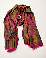 Elegant Pashmina Silk Stole, Multicolour Floral Pattern, Pink and Green Paisley Design Elegant Pashmina Silk Stole, Multicolour Floral Pattern, Pink and Green Paisley Design