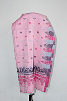 Women's Cotton Stole with Traditional Print Pattern, Pink and Grey, Fringed Design Women's Cotton Stole with Traditional Print Pattern, Pink and Grey, Fringed Design