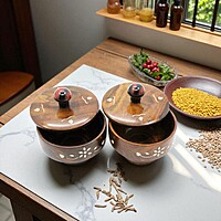 Decorative Wooden Storage Bowls with Lids, Set of 2, 13 x 13 x 10.5 cm, Brown