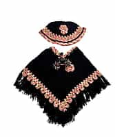 Handknitted woolen black poncho with cap having a multicolored border for kids between 6 months and 1 year || winterwear || beautiful design and excellent finish and amazing crotchet work Handknitted woolen black poncho with cap having a multicolored border for kids between 6 months and 1 year || winterwear || beautiful design and excellent finish and amazing crotchet work