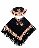 Handknitted woolen black poncho with cap having a multicolored border for kids between 6 months and 1 year || winterwear || beautiful design and excellent finish and amazing crotchet work Handknitted woolen black poncho with cap having a multicolored border for kids between 6 months and 1 year || winterwear || beautiful design and excellent finish and amazing crotchet work