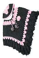 Handknitted black and pink woolen poncho and cap for kids between 1 and 2 years || winterwear || beautiful design and excellent finish and amazing crotchet work