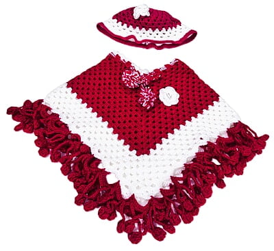 Handknitted Woolen Poncho with Cap for kids (1 - 2 Years) || Red and White || Sweater Handknitted Woolen Poncho with Cap for kids (1 - 2 Years) || Red and White || Sweater