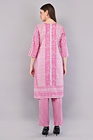 Cotton Salwar Kameez Set, Pink Printed Kurta with Polka Dot Pants and Multicolour Dupatta, 3-Piece Cotton Salwar Kameez Set, Pink Printed Kurta with Polka Dot Pants and Multicolour Dupatta, 3-Piece