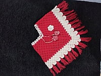 Handknitted Red and white woolen poncho and cap for kids between 3 and 4 years Handknitted Red and white woolen poncho and cap for kids between 3 and 4 years