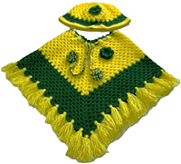Handknitted Yellow and Green Woolen Poncho for kids (5 - 6 Years) || Winterwear || Sweater
