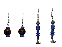 Set of 2 earrings with brownish and blue beads and silver charm || drop and dangle design || for office , parties and home Set of 2 earrings with brownish and blue beads and silver charm || drop and dangle design || for office , parties and home