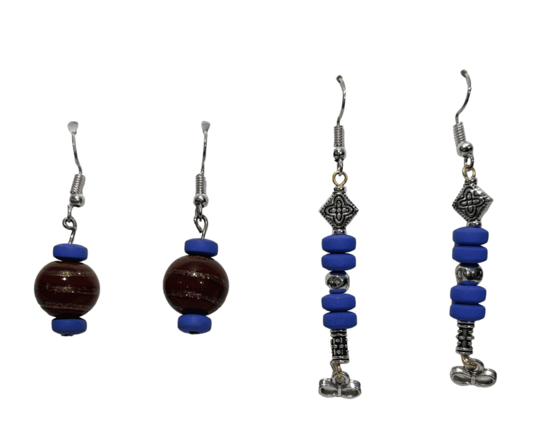 Set of 2 earrings with brownish and blue beads and silver charm || drop and dangle design || for office , parties and home Set of 2 earrings with brownish and blue beads and silver charm || drop and dangle design || for office , parties and home
