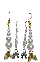 Set of 2 earrings with silver colored beads with leaf shaped golden charm and tie shaped silver charm || drop and dangle design || for office , parties and home Set of 2 earrings with silver colored beads with leaf shaped golden charm and tie shaped silver charm || drop and dangle design || for office , parties and home