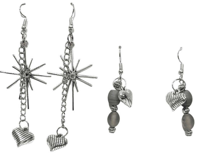 Set of 2 earrings in silver color theme and silver charms with beautiful beads || drop and dangle design || for office , parties and home Set of 2 earrings in silver color theme and silver charms with beautiful beads || drop and dangle design || for office , parties and home