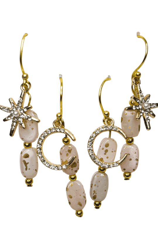 EELIKA set of 2 earrings in beige colored beads with golden charms || drop and dangle design || for office , parties and home EELIKA set of 2 earrings in beige colored beads with golden charms || drop and dangle design || for office , parties and home