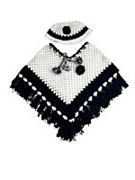 EELIKA Handknitted white and black woolen poncho and cap for kids between 1 and 2 years || winterwear || beautiful design and excellent finish and amazing crotchet work EELIKA Handknitted white and black woolen poncho and cap for kids between 1 and 2 years || winterwear || beautiful design and excellent finish and amazing crotchet work