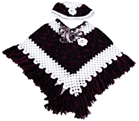 Handknitted black and white woolen poncho with cap for kids between 5 and 6 years || winterwear || beautiful design and excellent finish and amazing crotchet work.02
