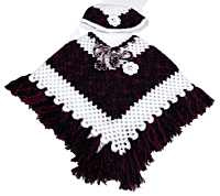 Handknitted black and white woolen poncho with cap for kids between 5 and 6 years || winterwear || beautiful design and excellent finish and amazing crotchet work.02