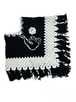 Handknitted black and white woolen poncho with cap for kids between 6 months and 1 year || winterwear || beautiful design and excellent finish and amazing crotchet work