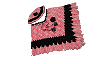 Handmade Woolen Crochet Poncho for Kids 6-7 Years, Pink and Black Handmade Woolen Crochet Poncho for Kids 6-7 Years, Pink and Black