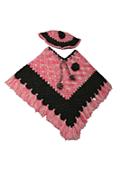 Handmade Woollen Crochet Poncho for Kids, 5-6 Years, Pink and Black Handmade Woollen Crochet Poncho for Kids, 5-6 Years, Pink and Black