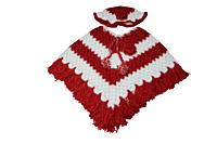 EELIKA Handmade Crotchet Woolen Poncho with Cap for Kids, 2-3 Years, Red and White EELIKA Handmade Crotchet Woolen Poncho with Cap for Kids, 2-3 Years, Red and White