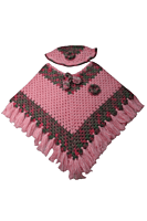 Handmade Crochet Poncho with Cap for Kids, Pink, 6-7 Years Handmade Crochet Poncho with Cap for Kids, Pink, 6-7 Years