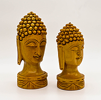 Decorative Buddha Head Statues, Hand-Carved Wood, Set of 2, 15.5 cm and 13 cm Decorative Buddha Head Statues, Hand-Carved Wood, Set of 2, 15.5 cm and 13 cm