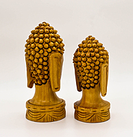Decorative Buddha Head Statues, Hand-Carved Wood, Set of 2, 15.5 cm and 13 cm Decorative Buddha Head Statues, Hand-Carved Wood, Set of 2, 15.5 cm and 13 cm