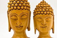 Decorative Buddha Head Statues, Hand-Carved Wood, Set of 2, 15.5 cm and 13 cm Decorative Buddha Head Statues, Hand-Carved Wood, Set of 2, 15.5 cm and 13 cm