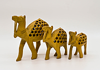 Decorative Wooden Camel Figurines, Set of 3, Handcrafted Jali Design, Natural Decorative Wooden Camel Figurines, Set of 3, Handcrafted Jali Design, Natural