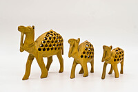Decorative Wooden Camel Figurines, Set of 3, Handcrafted Jali Design, Natural Decorative Wooden Camel Figurines, Set of 3, Handcrafted Jali Design, Natural