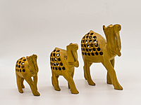 Decorative Wooden Camel Figurines, Set of 3, Handcrafted Jali Design, Natural Decorative Wooden Camel Figurines, Set of 3, Handcrafted Jali Design, Natural